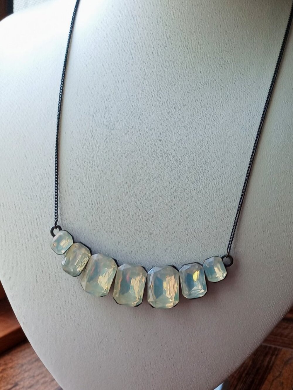 Vintage Sweet Lola White Glowing Seafoam Gemstone Bronze Chain Necklace